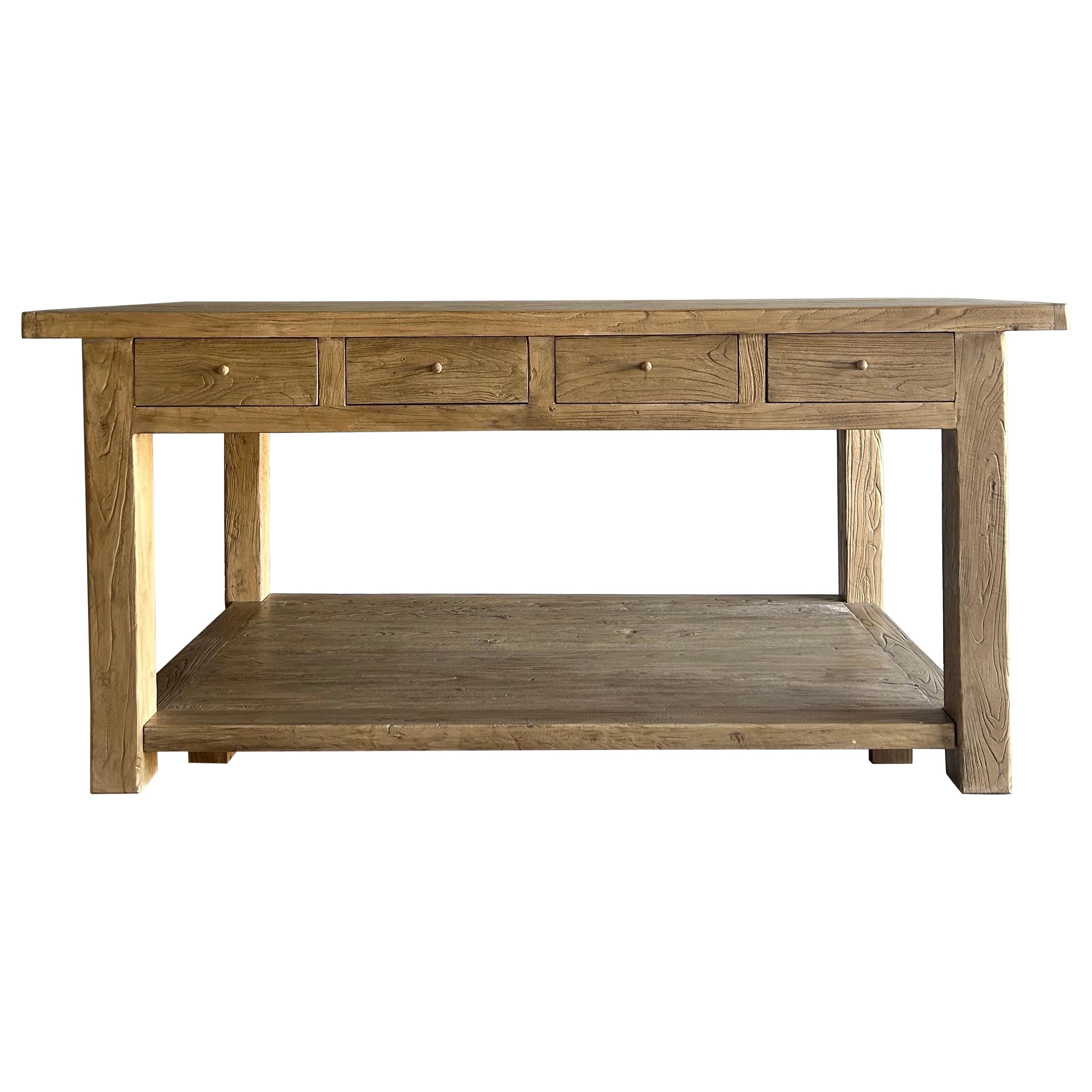 Catalina Reclaimed Elm Wood Kitchen Island in Natural and Removable Shelf