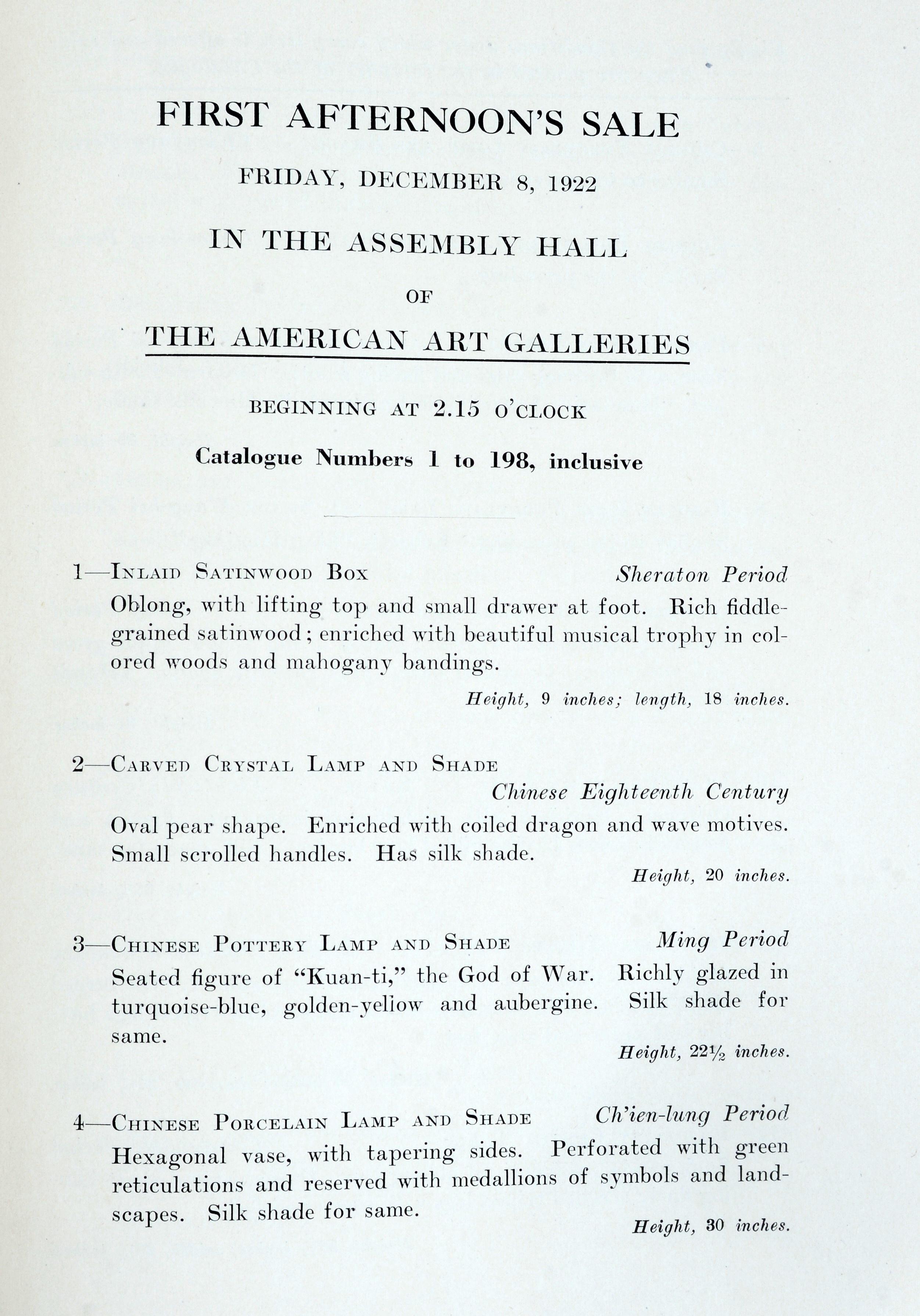 Catalogue de la Charles of London Collection of Notable Examples of Early English and Other Furniture, Choice Needlework and Textiles and Exceptional Sets of Rare Renaissance Tapestries by American Art Galleries (Catalogue de la Charles of London