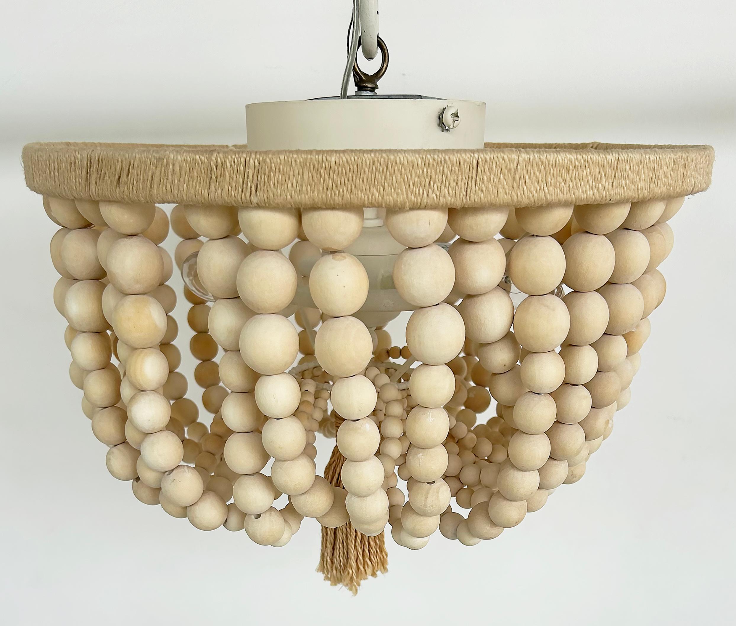 Filippino Catalonia Embroideries Wood Beads, Sisal Flush Mount Light Fixture in vendita