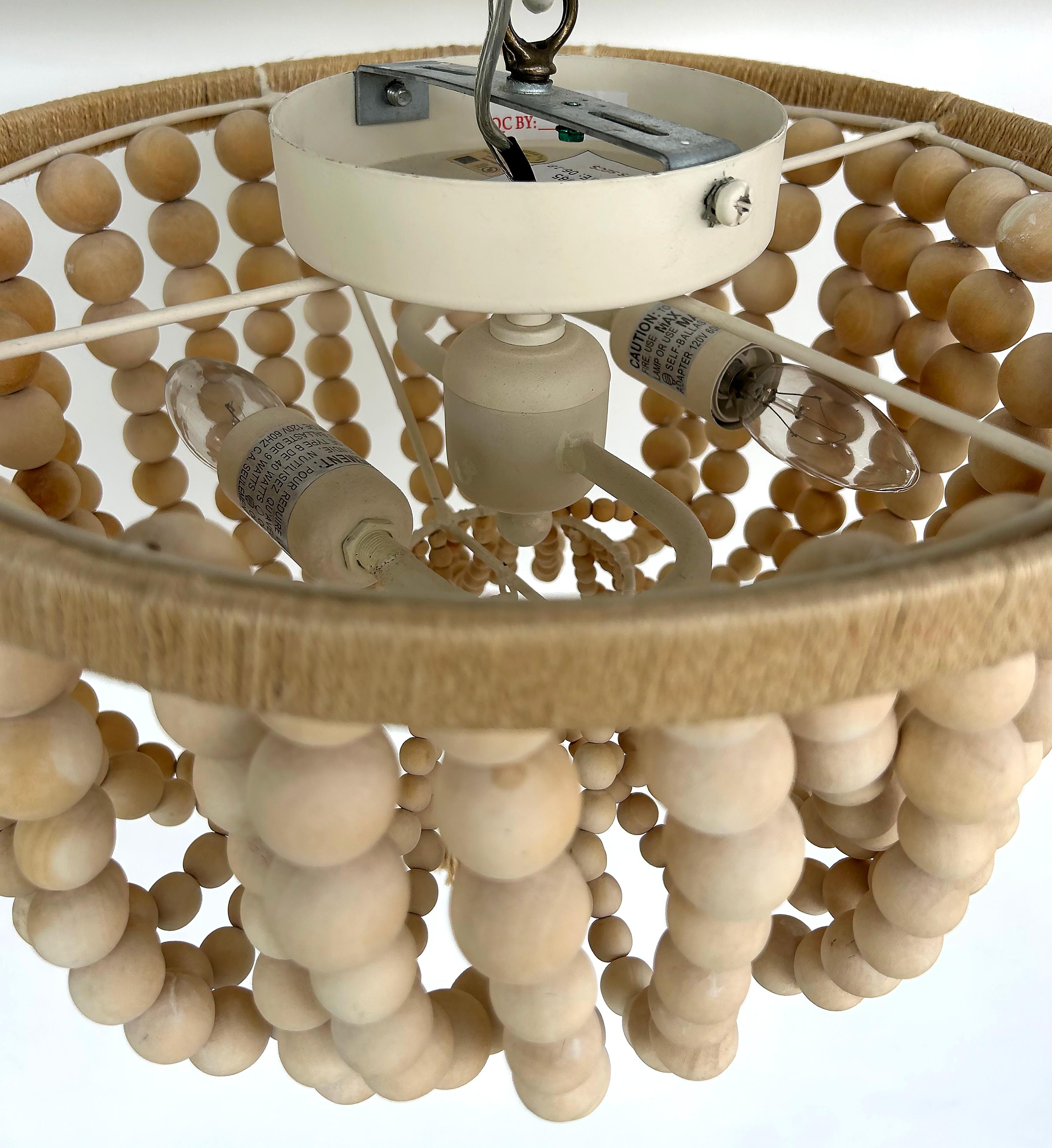 Catalonia Embroideries Wood Beads, Sisal Flush Mount Light Fixture In condizioni buone in vendita a Miami, FL