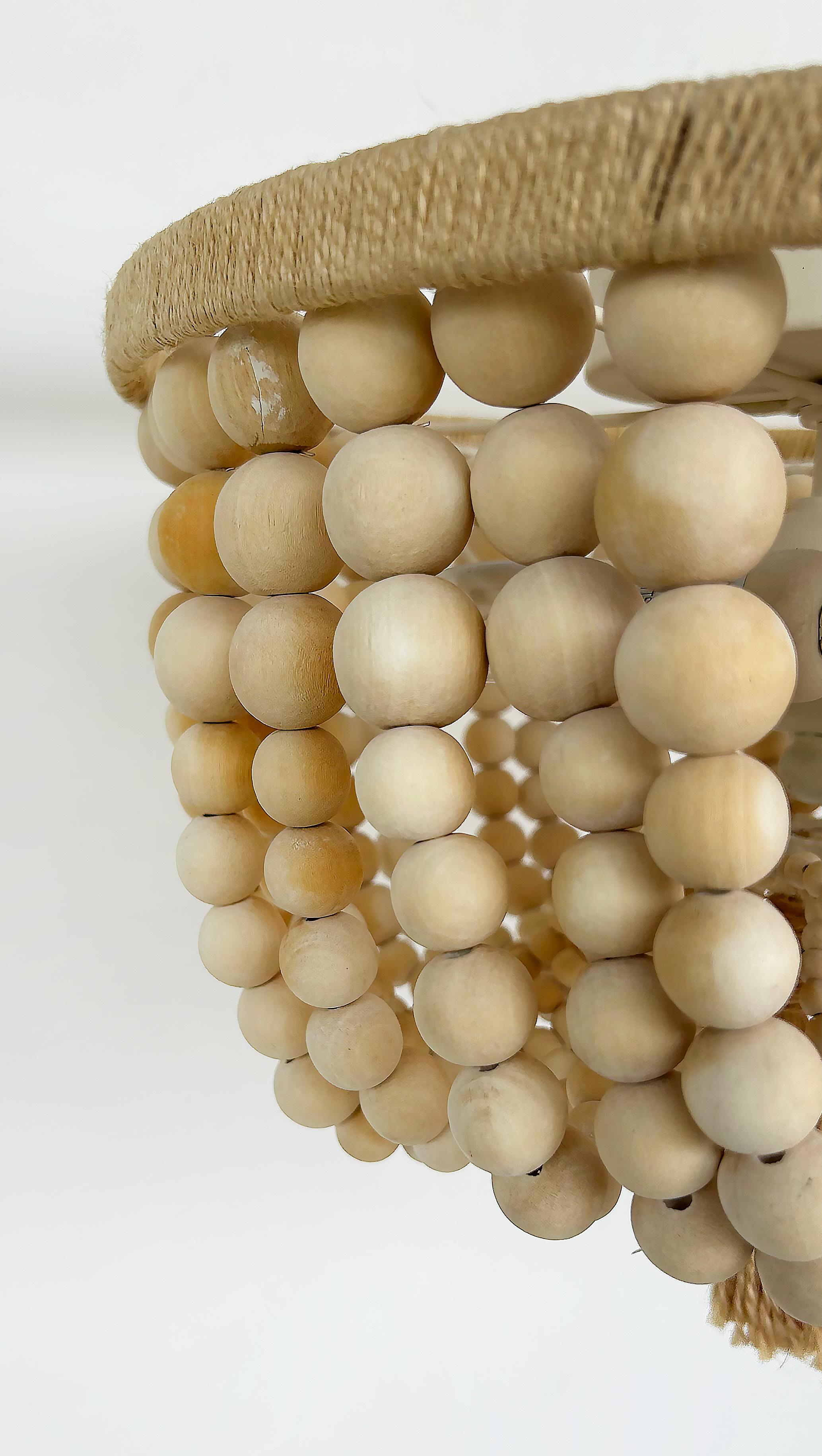 XX secolo Catalonia Embroideries Wood Beads, Sisal Flush Mount Light Fixture in vendita