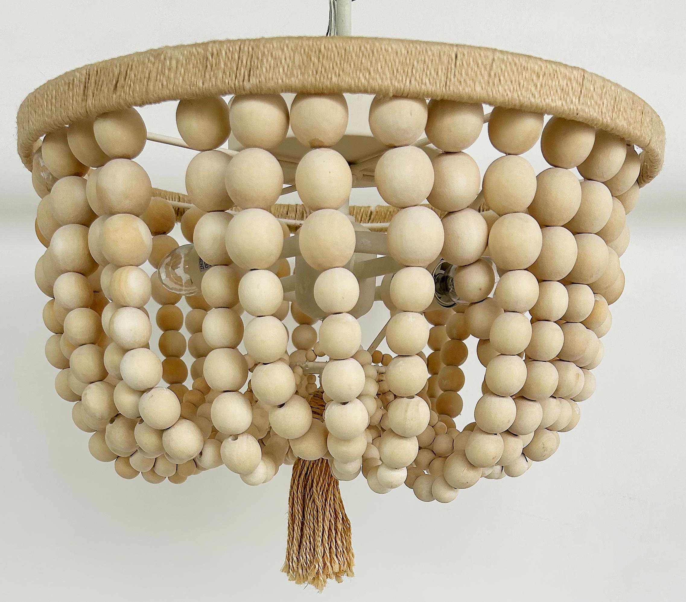 Catalonia Embroideries Wood Beads, Sisal Flush Mount Light Fixture in vendita 1