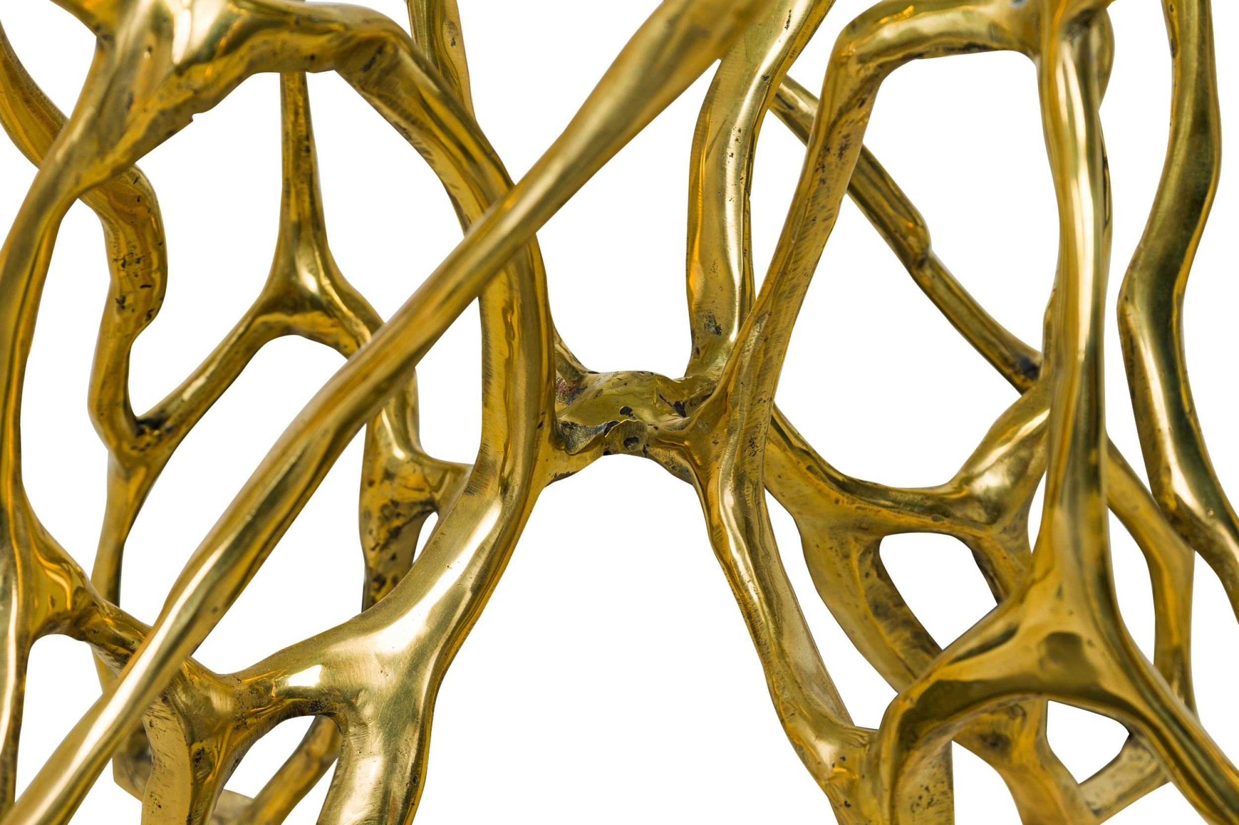 Table de salle à manger biomorphique en bronze de style américain Catarina avec plateau en verre circulaire en vente 3