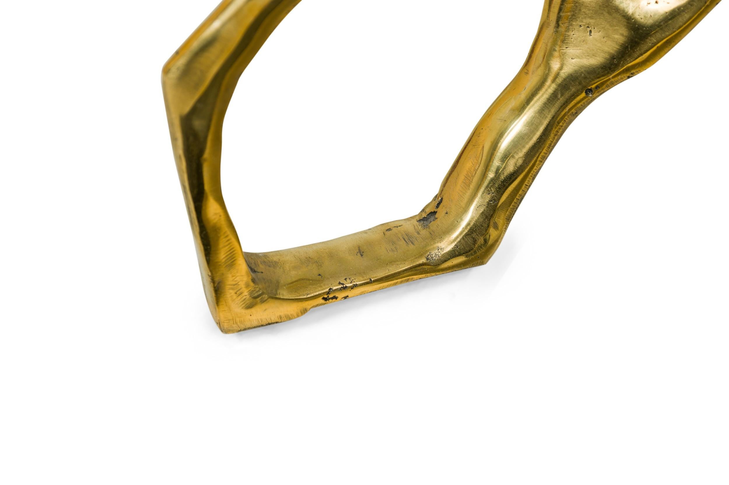 Table de salle à manger biomorphique en bronze de style américain Catarina avec plateau en verre circulaire en vente 1