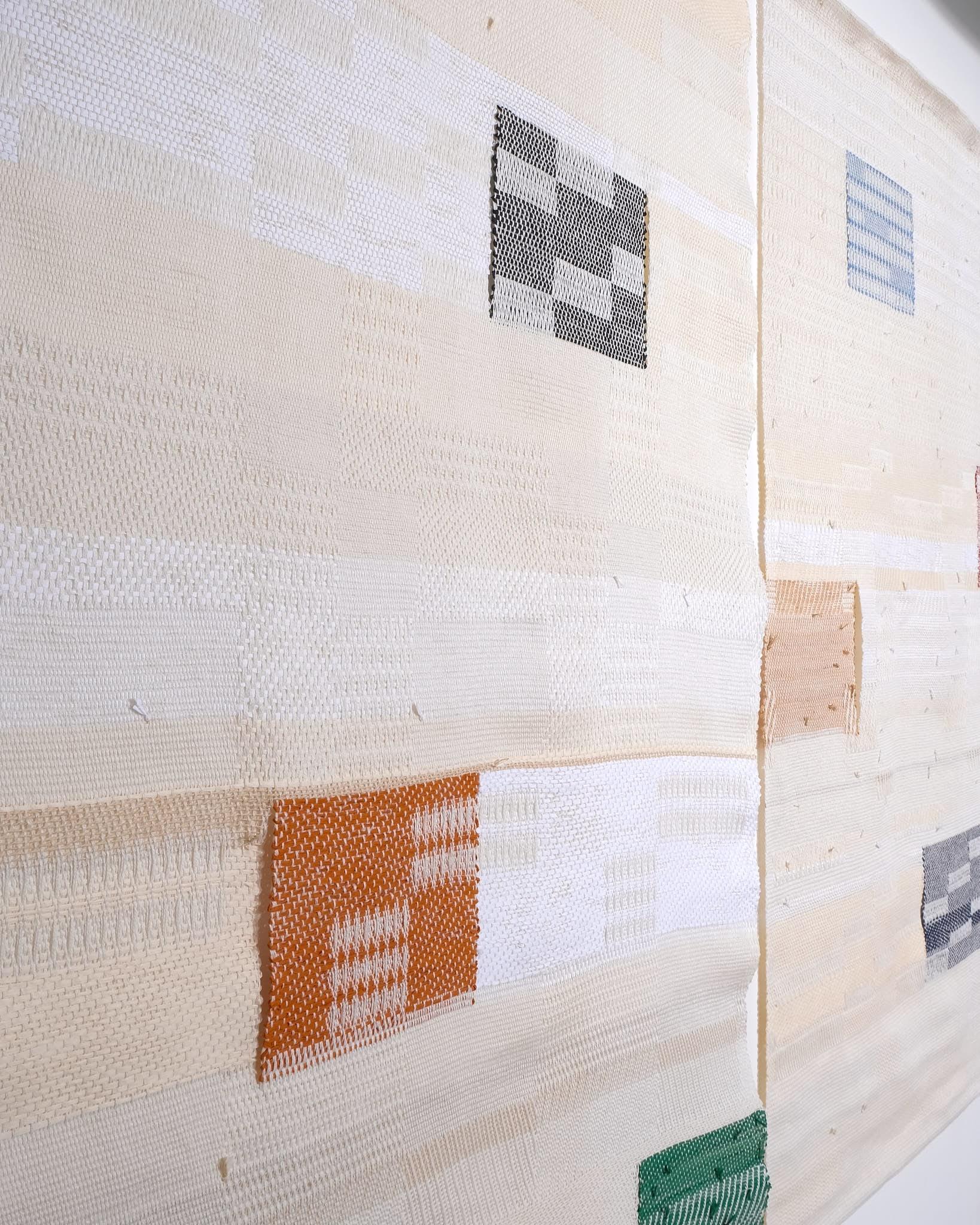 Diptych handwoven in linen, paper yarn & raffia
H200 x W120 cm (per panel)
H200 x W240 cm (Approx total dimensions)