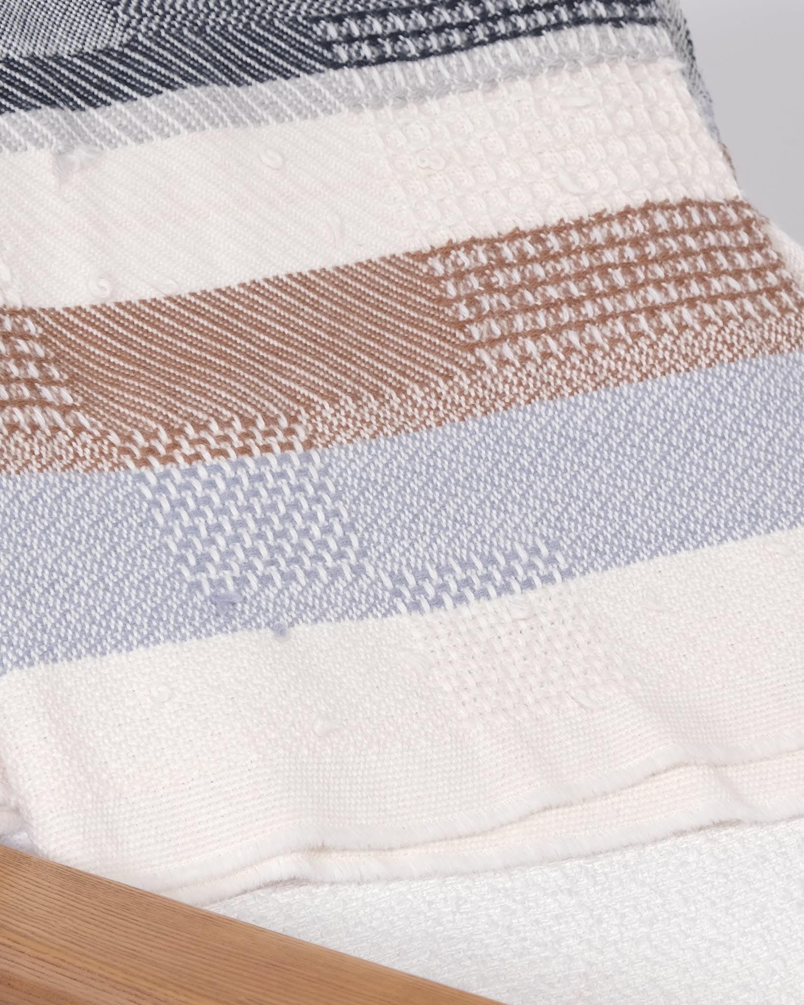 2021
Warp: natural white (unbleached) alpaca
Weft: natural unbleached and undyed alpaca (white, black, brown), second-hand wool (pale blue)
L191 x W107 cm