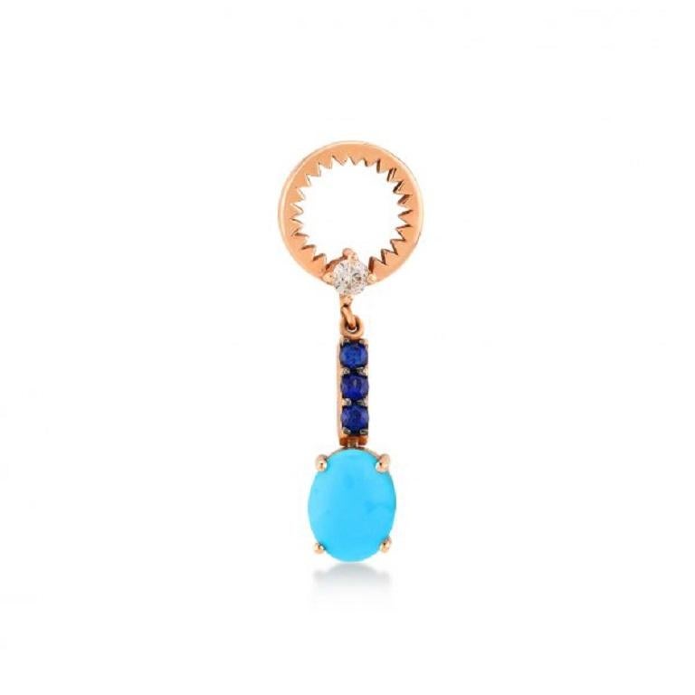 Catch You turquoise dangle earrings with 14k rose gold by Selda Jewellery

Additional Information:-
Collection: Dragon Lady Collection
14k Rose gold
0.07ct White diamond
0.11ct Blue sapphire
Height 3cm