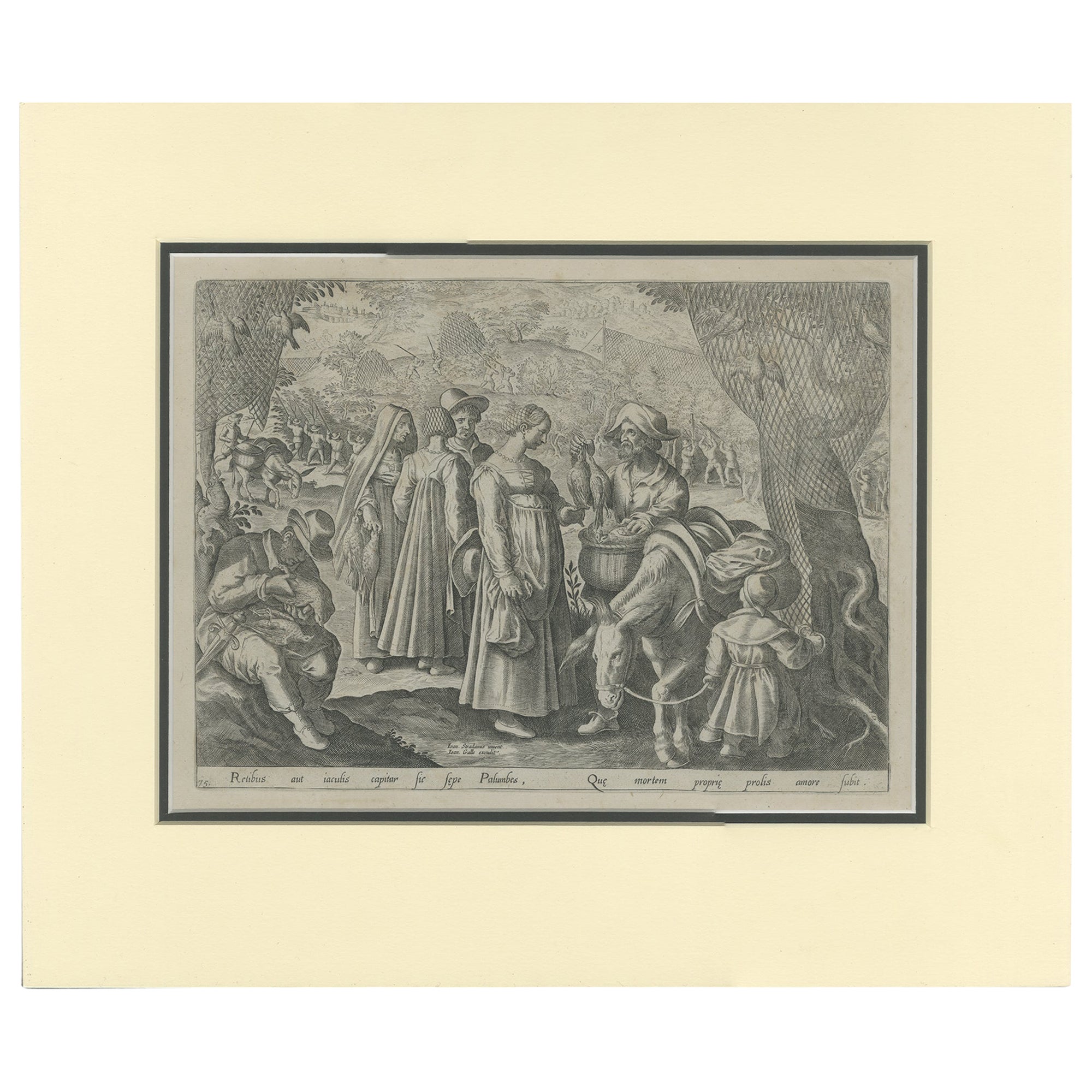 Catching Doves in Renaissance Europe : Stradanus & Galle's 1615 Hunting Print en vente
