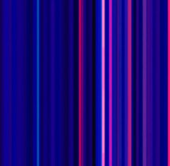 “Medicine Buddha”, striped in deep blues, violets and white, photographs light