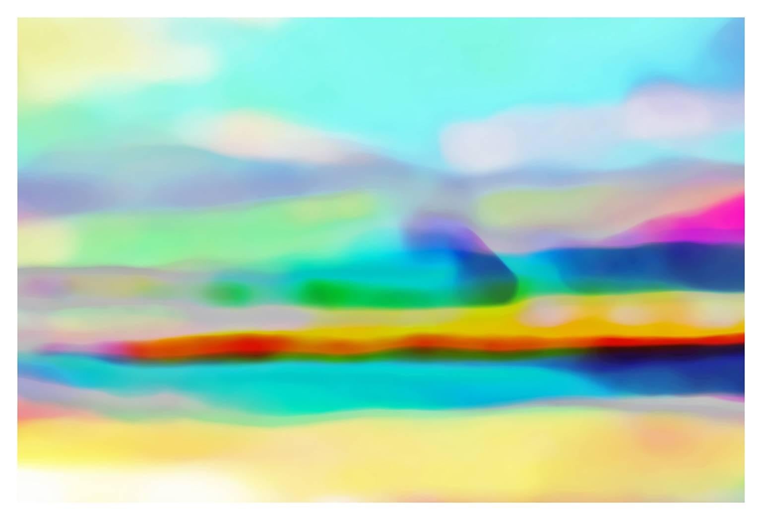 Cate Woodruff Abstract Photograph - "Melt" diffuses soft turquoise greens and yellows into a landscape of light