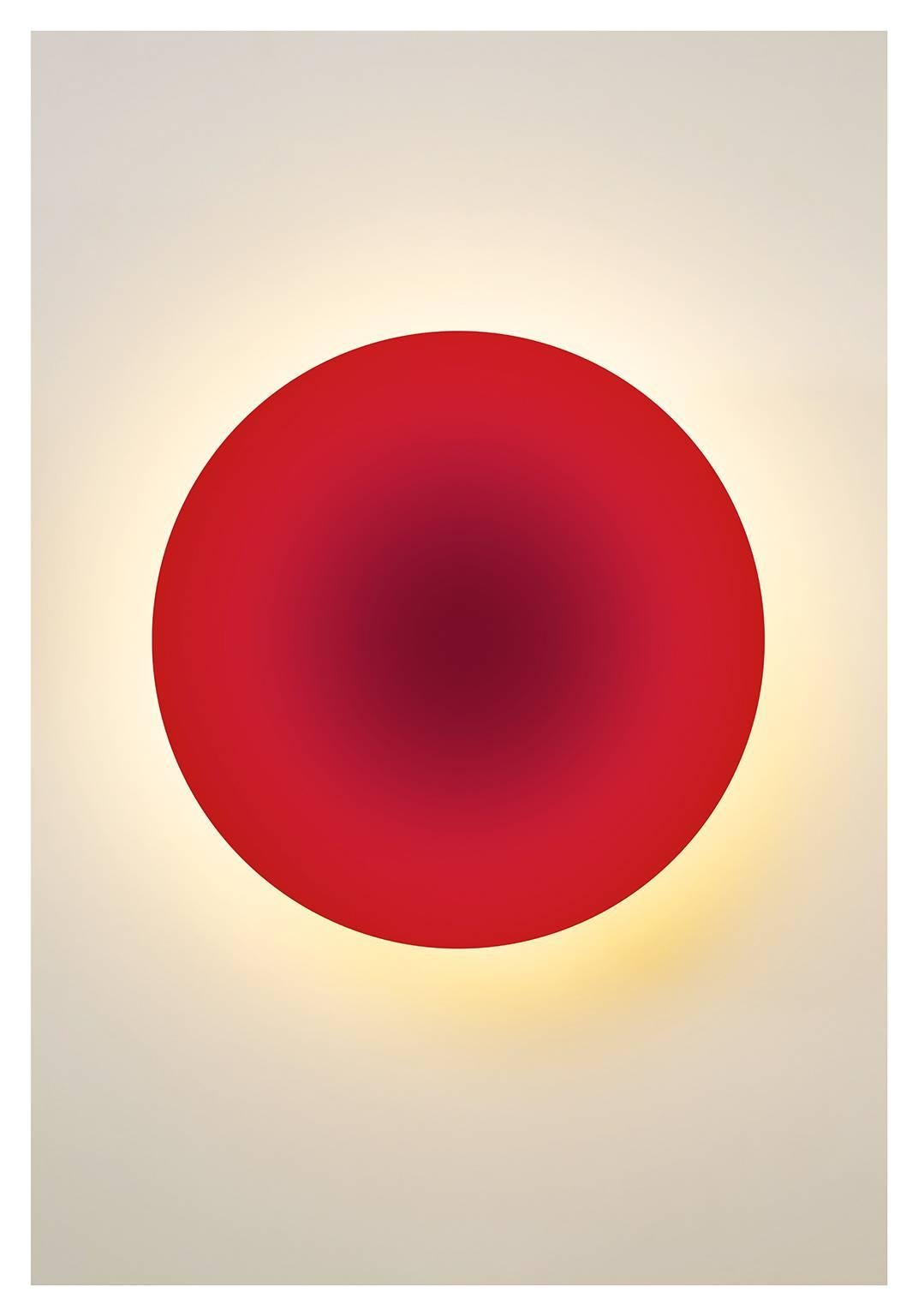 Cate Woodruff Abstract Photograph - “Red Tara”, glowing red circle, photogaphs abstract light and color