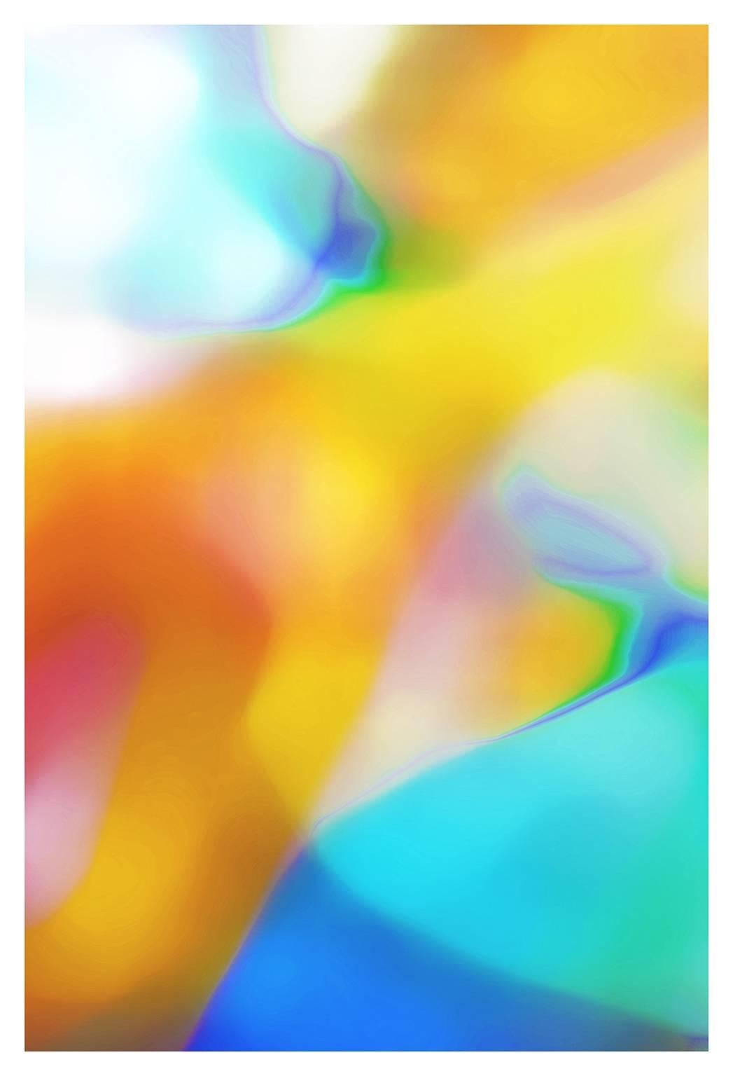 Cate Woodruff Abstract Photograph - "Space Between Violet" photographs blue greens, yellows, dissolved in soft light