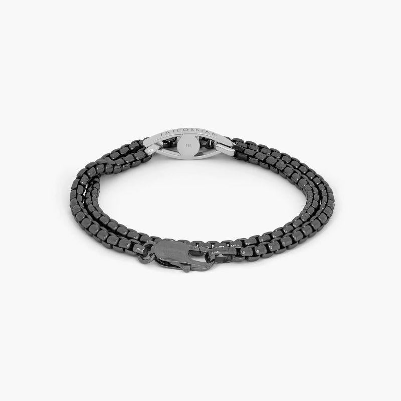 Catena Contrast Bracelet with Rhodium Plated Silver Evil Eye, Size L

There is timeless elegance with these bracelets, combining our favourite black rhodium-plated box chain with our classic Tateossian charms. Choose between the rhodium or rose gold