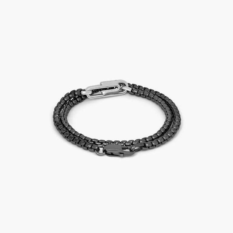 Men's Catena Contrast Bracelet with Rhodium Plated Silver Paperclip, Size M For Sale
