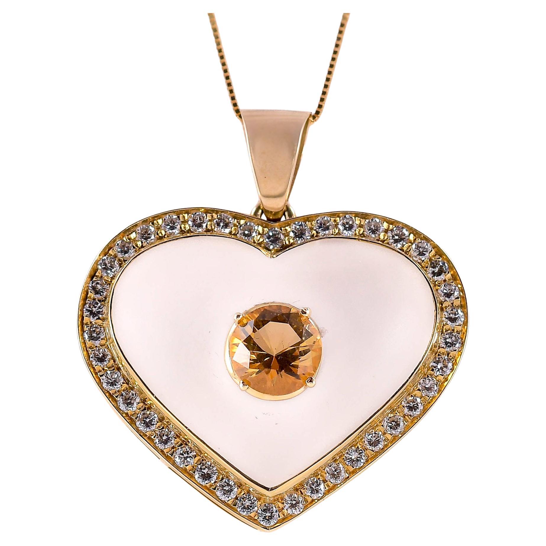 Catena in oro con ciondolo pendente in cristallo sabbiato, diamanti ed quarzo (Zeitgenössisch) im Angebot