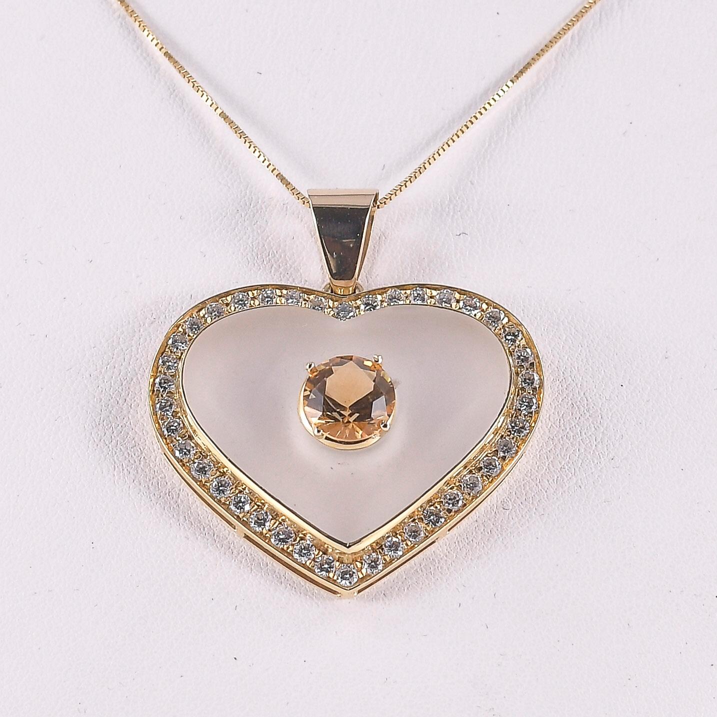 Catena in oro con ciondolo pendente in cristallo sabbiato, diamanti ed quarzo (Round Cut) im Angebot
