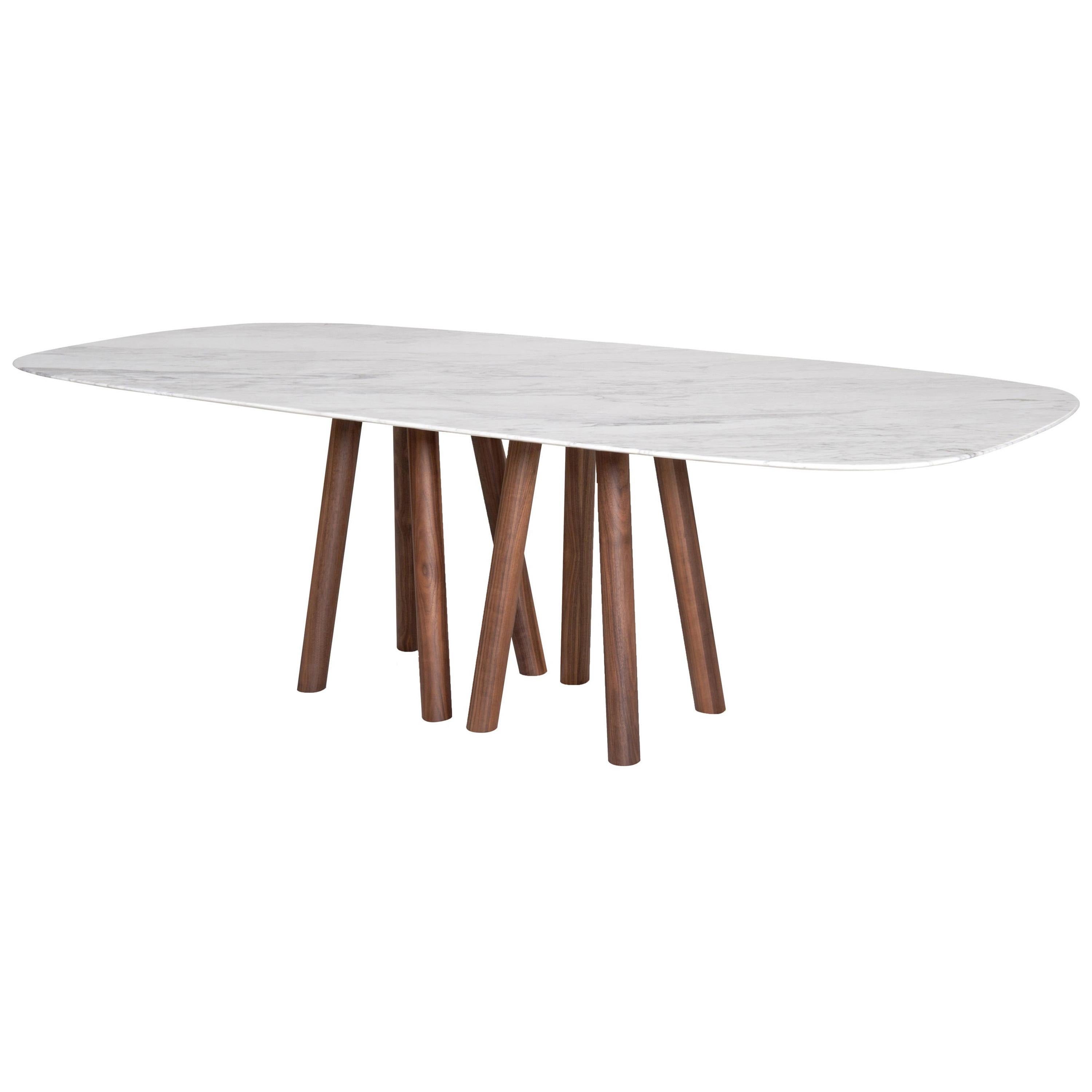 Caterpillar Dining Table, White Marble/American Walnut For Sale
