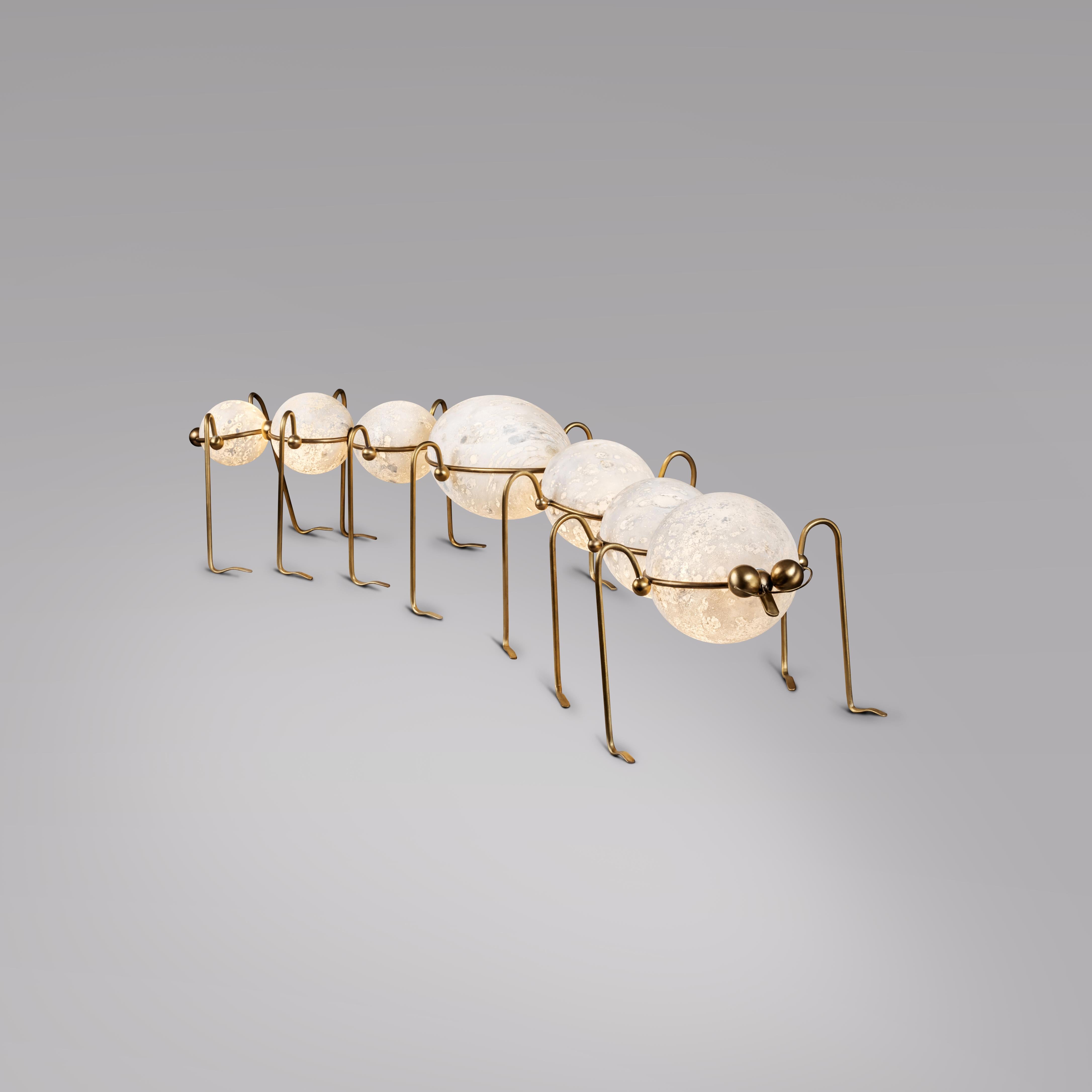 Caterpillar, floor lamp sculpture, Vincent Darré and Ludovic Clément d’Armont
Blown glass, textile, brass.
Dimensions: 22 x 105 x 30 cm.

Created in cooperation with designer Vincent Darré, insects are funny and original sculptures. They come