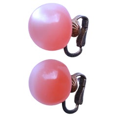 Antique RarePinkConch 14mmRound ChatoyancePearls ArtNouveau SterlingStudEarrings