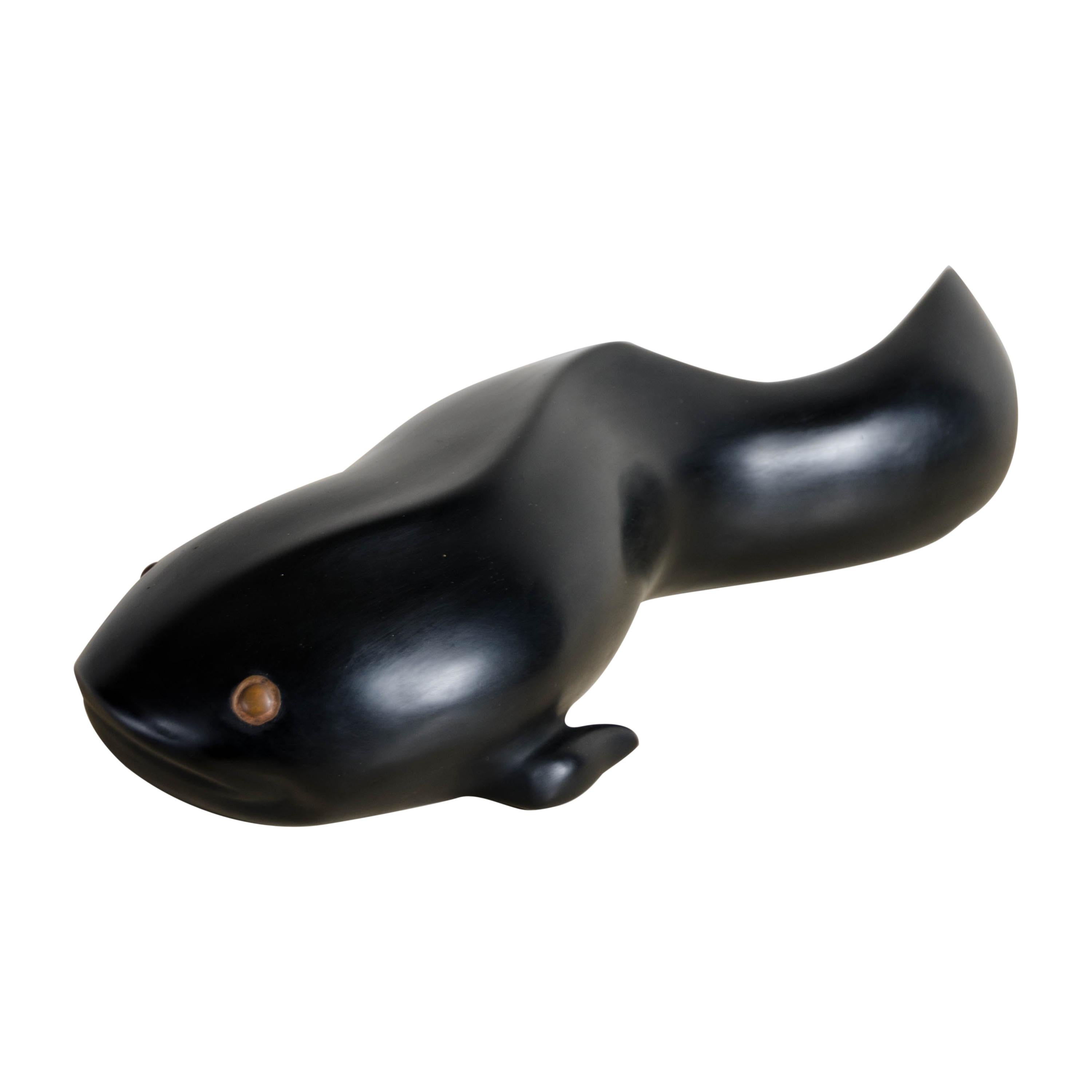 Catfish, Black Lacquer by Robert Kuo, Hand Repousse, Limited Edition For Sale