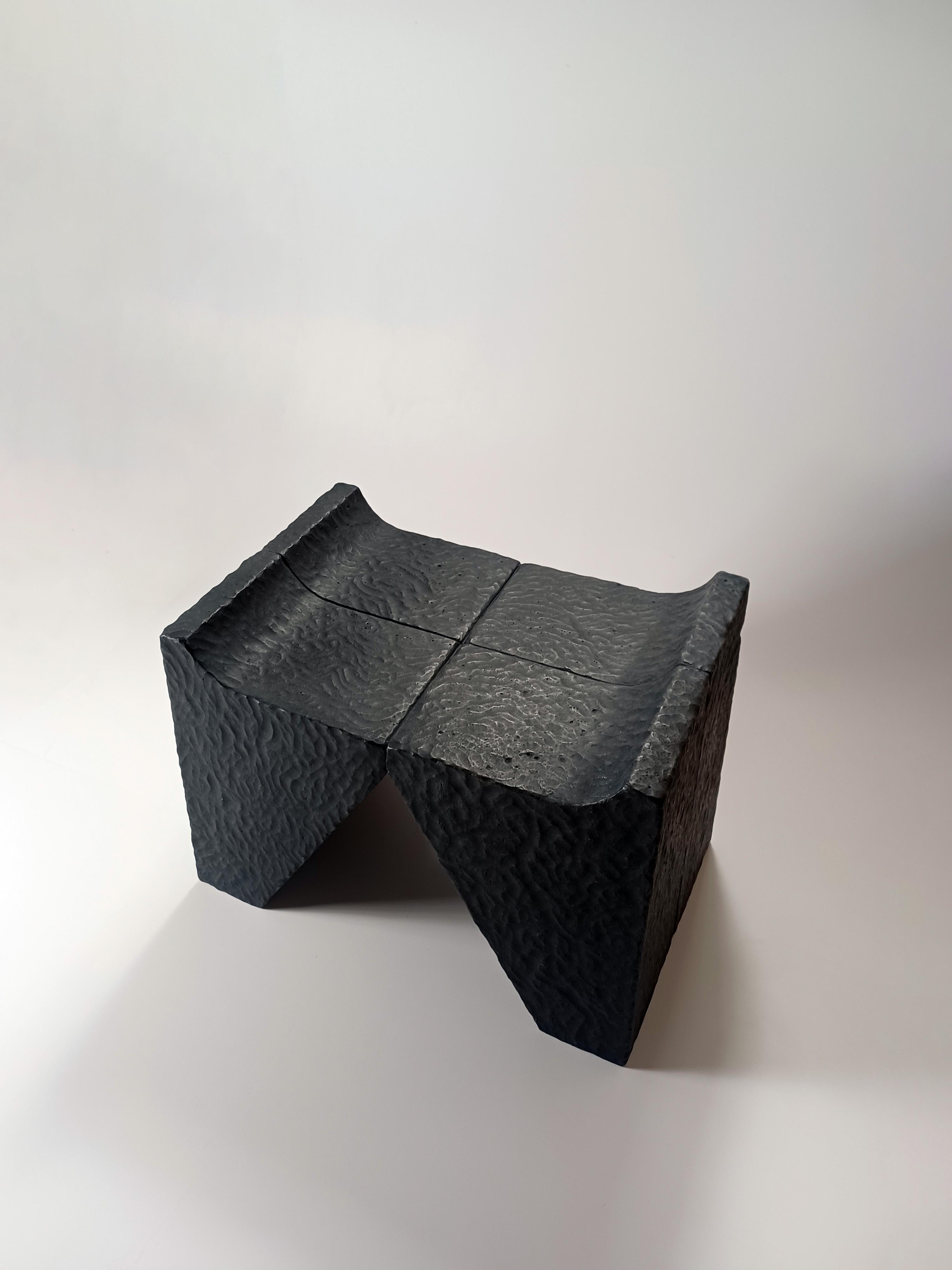 Greek Cathedra Seat, sculpted black cast stone stool by Alentes Atelier For Sale
