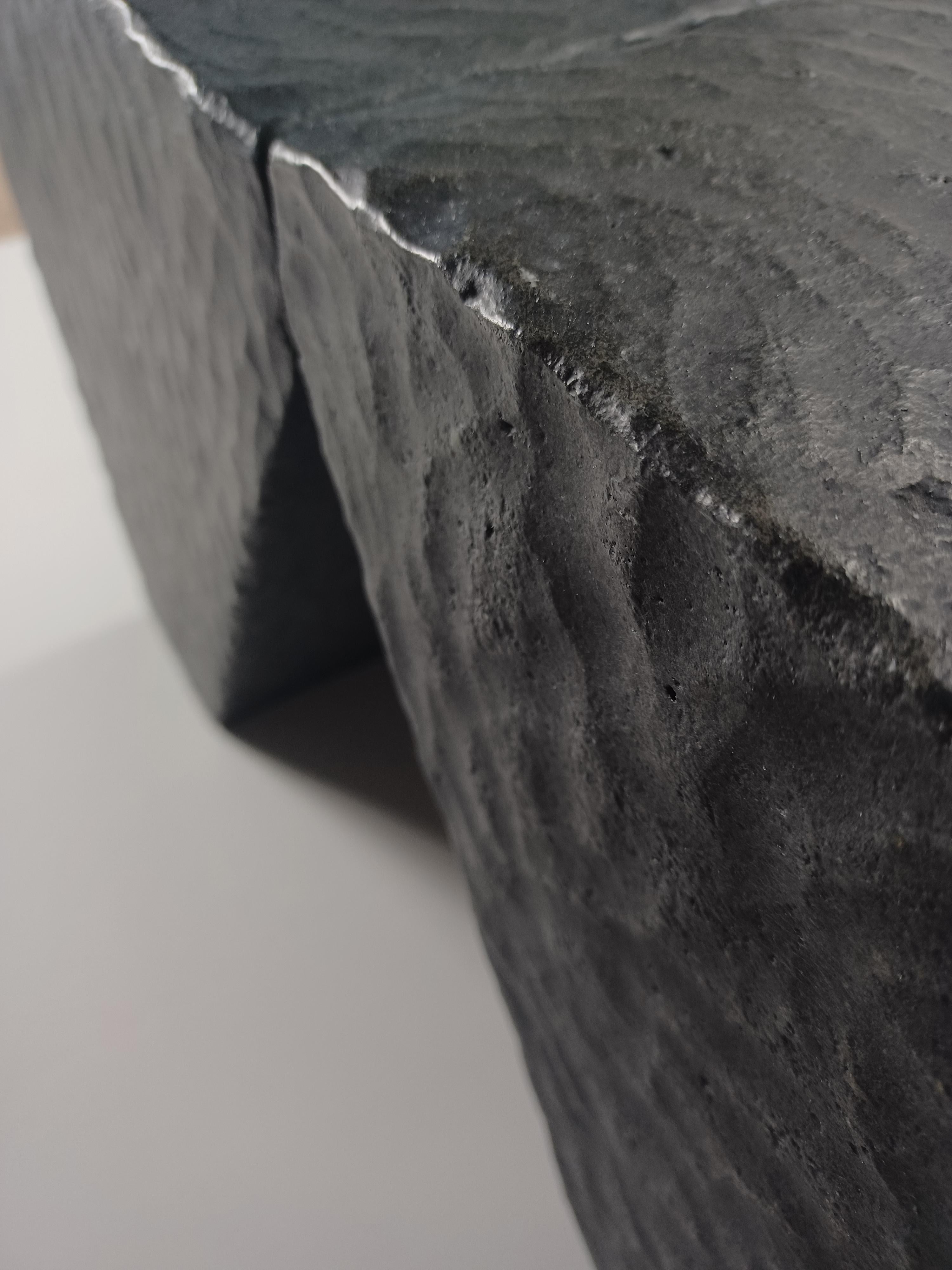 International Style Cathedra Seat, sculpted black cast stone stool by Alentes Atelier For Sale