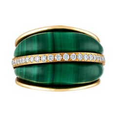 Vintage Cathedral Arch Dome Diamond and Malachite Gold Statement Ring