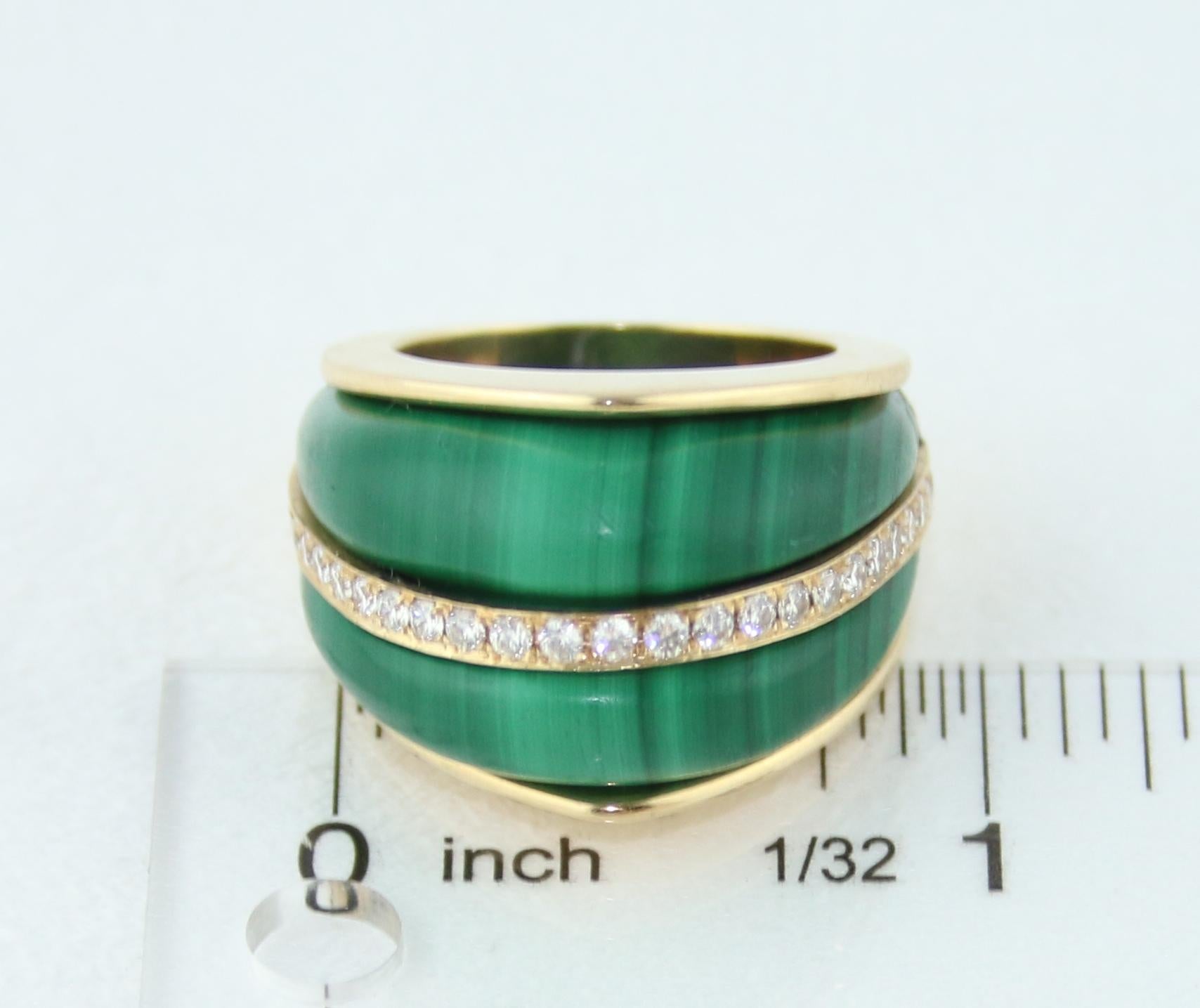 Cathedral Arch Dome Diamond and Malachite Gold Statement Ring For Sale 3