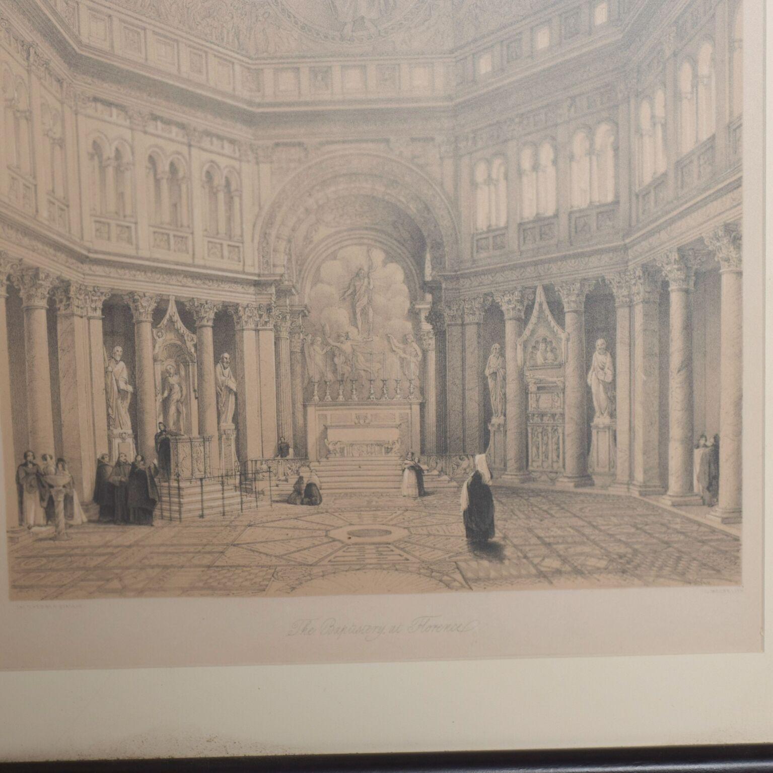 American 1980s Cathedral Art Italian Architectural Scene Lithograph Pair