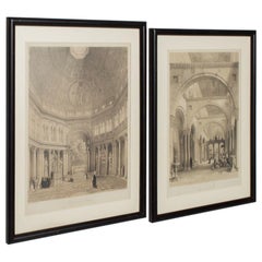 Cathedral Art Italian Architectural Scene Lithograph, Pair