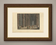 Cathedral at Tortosa, Gothic Interior in Syria, Antique Aquatint, 1810