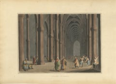 Cathedral at Tortosa, Gothic Interior in Syria, Antique Aquatint, 1810