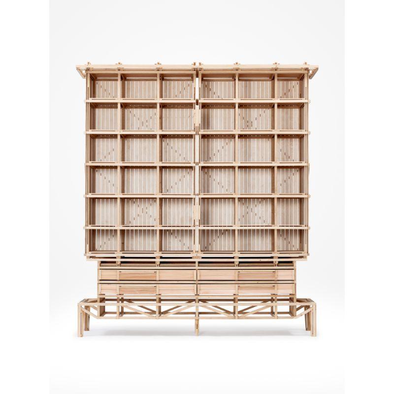 Cathedral Cabinet by Paul Heijnen (2013)
Dimensions: H 270 x L 240 x W 60 cm
Materials: Oak, red cedar, birch
Standoffs: Black powder/brushed brass

Available in different varieties/stains

Body seperates in to two pieces, separate top