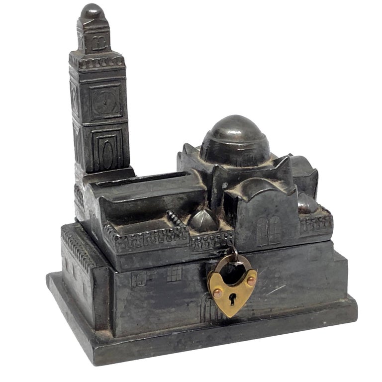 Cathedral Church Souvenir Metal Building Money Box Piggy Bank, Vintage