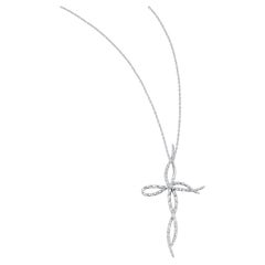 Cathedral Croc Cross Pendant Necklace with diamonds in 18k White Gold