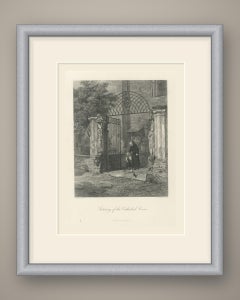 Cathedral Gateway, Chur, Antique Steel Engraving after S. Hodson, circa 1876