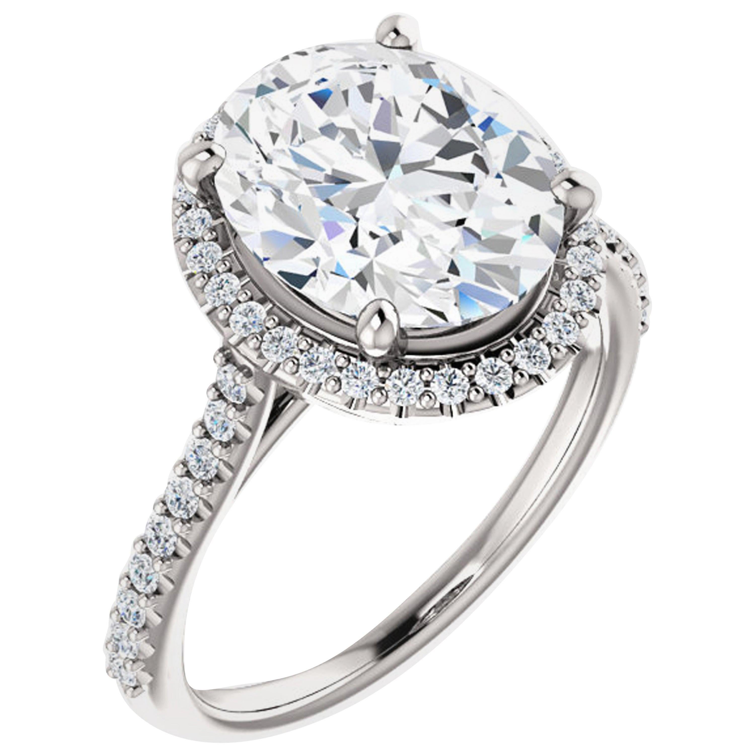 Cathedral Halo Certified Oval Brilliant Moissanite Diamond Engagement Ring For Sale