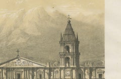 Cathedral of Arequipa Peru – Antique Architectural Lithograph c.1865