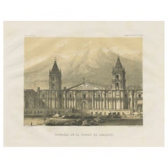 Cathedral of Arequipa Peru – Antique Architectural Lithograph c.1865
