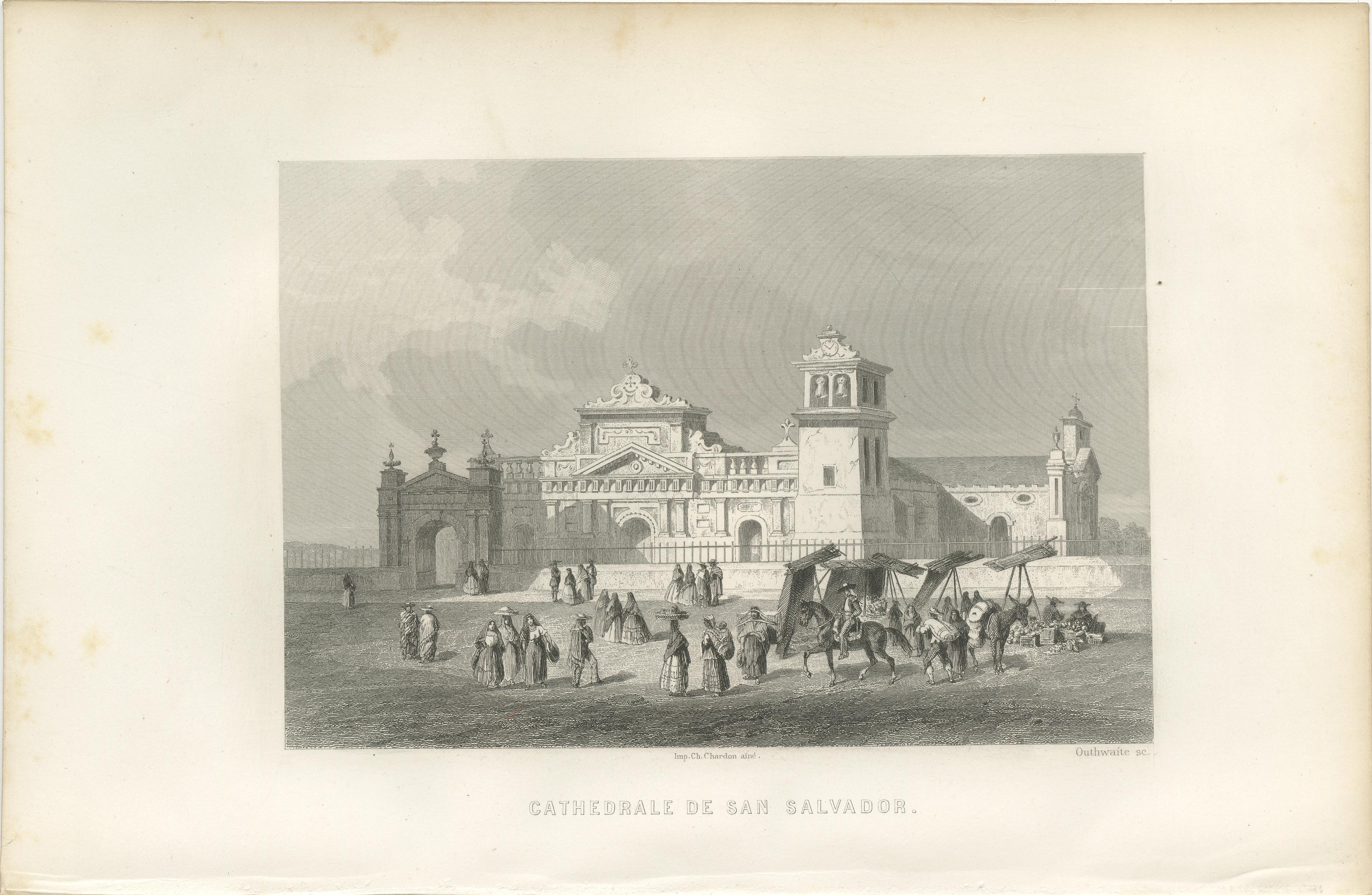 Cathédrale de San Salvador - Gravure architecturale ancienne d'Amérique centrale, 1867

Cette gravure du XIXe siècle présente une vue détaillée de la cathédrale de San Salvador, un important monument de l'époque coloniale au Salvador. Publiée dans