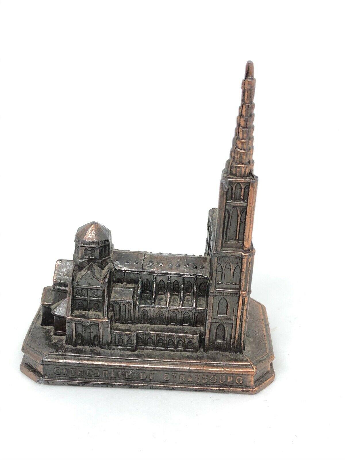 Mid-Century Modern Cathedral of Strasbourg City Metal Souvenir Building Vintage, France, 1950s For Sale