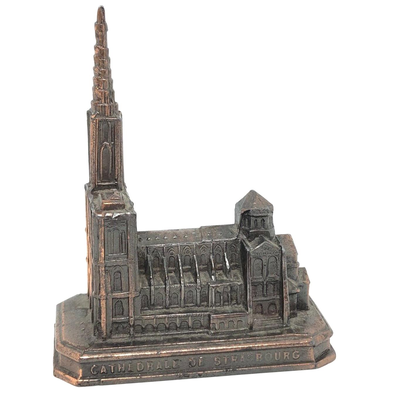 Cathedral of Strasbourg City Metal Souvenir Building Vintage, France, 1950s For Sale