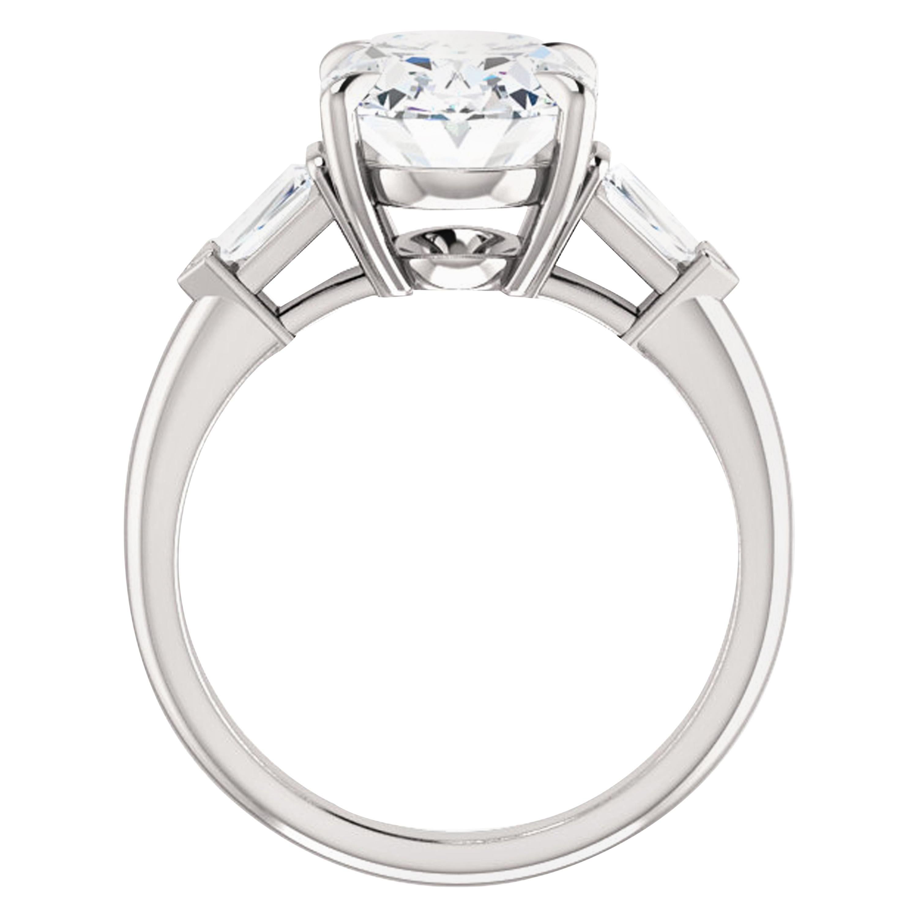 Featuring a cathedral style, the arches of this engagement ring rise up and add extra height to the GIA certified center diamond. Diligently crafted in your metal of choice, this wedding ring is finished with a high polish for luxurious