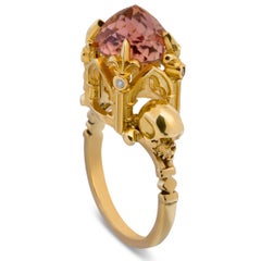 Bague Cathédrale de Strasbourg en or jaune 9 carats:: tourmaline rose & Diamants