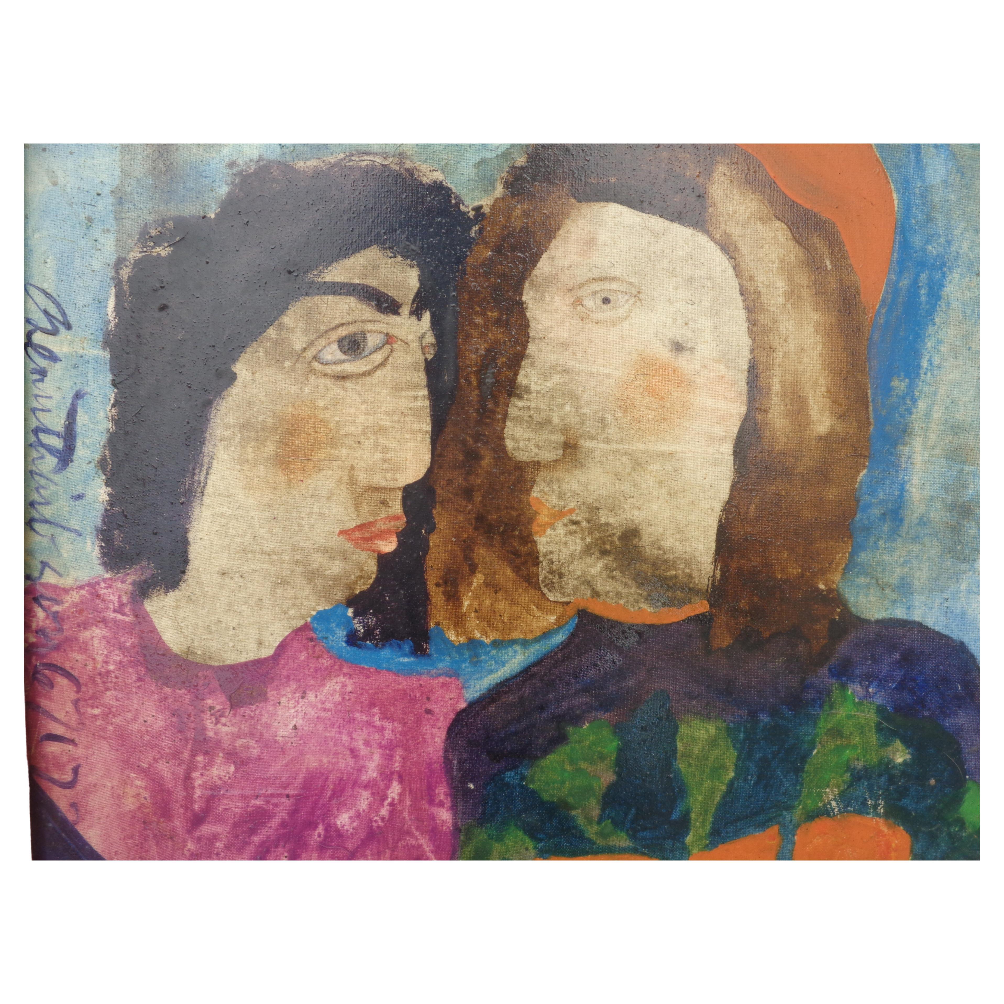 Hand-Painted Catherine Senitt-Harbison Figural Oil Painting on Canvas, 1960-1970