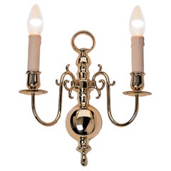 19th Century Electric Model Dutch Brass Wall Chandelier with 2 Lights H31xW28