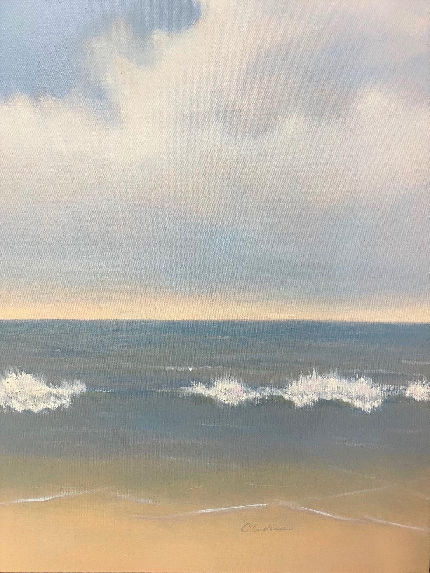 Perfect Summer Day, 48x60 original contemporary impressionist marine landscape - Gray Abstract Painting by Catherine Andersen