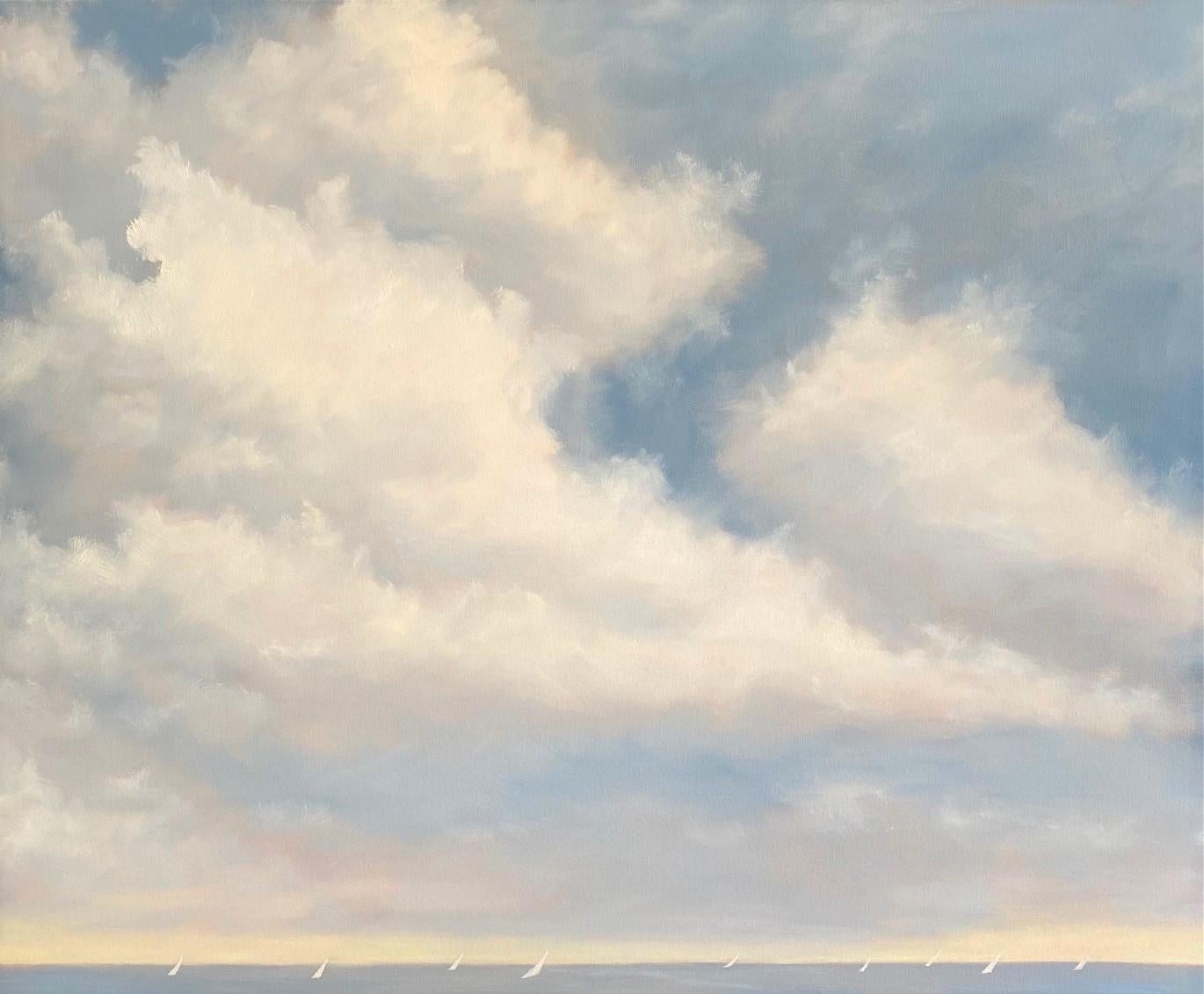 Soft Summer Skies, original 48x48 contemporary impressionist marine landscape - Painting by Catherine Anderson