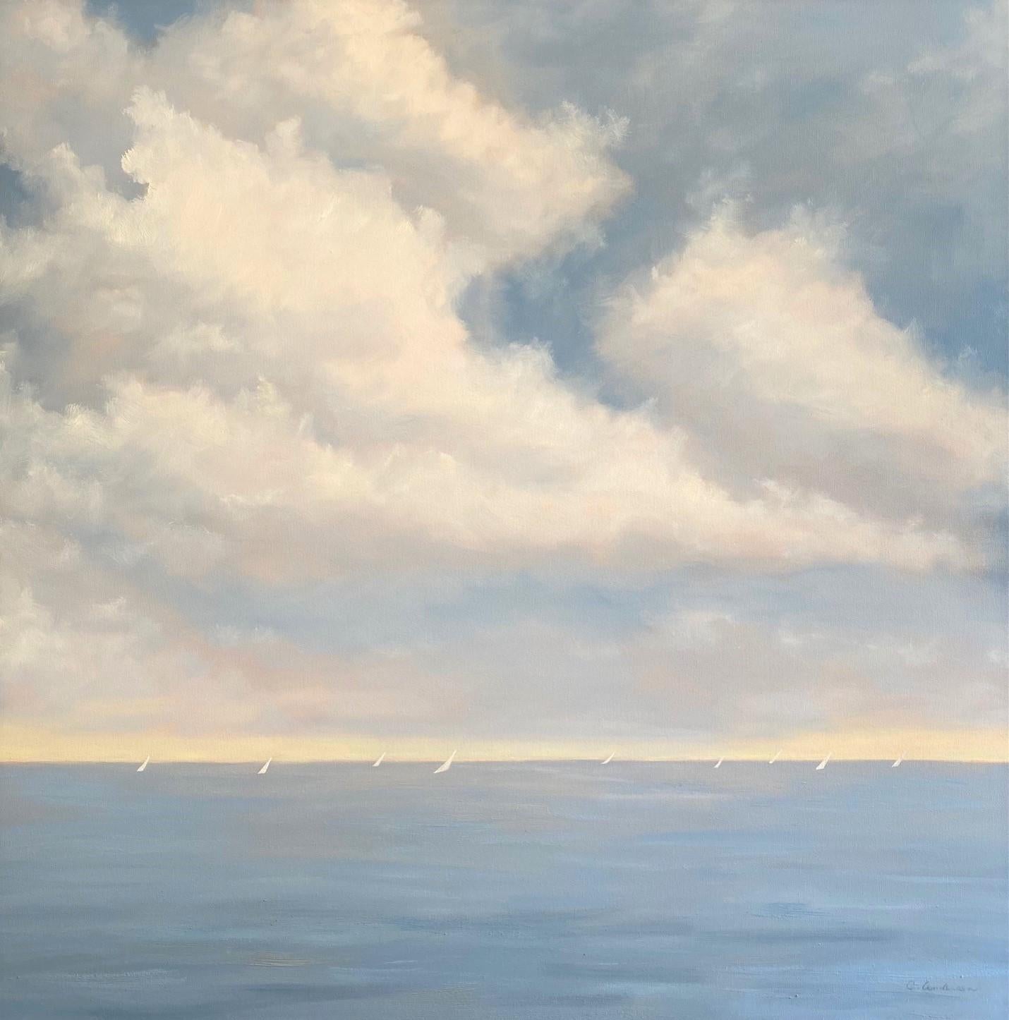 Catherine Anderson Landscape Painting - Soft Summer Skies, original 48x48 contemporary impressionist marine landscape