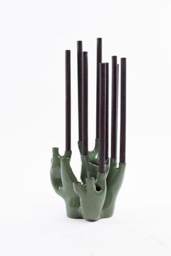 Vert, brillant, glaçure, céramique, argile, abstrait, contemporain, moderne, candélabre